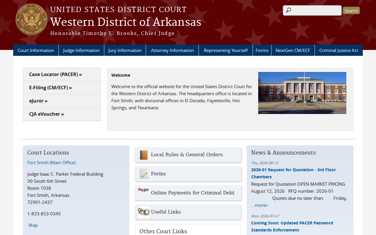 Western District federal court layer for Searcy County case search