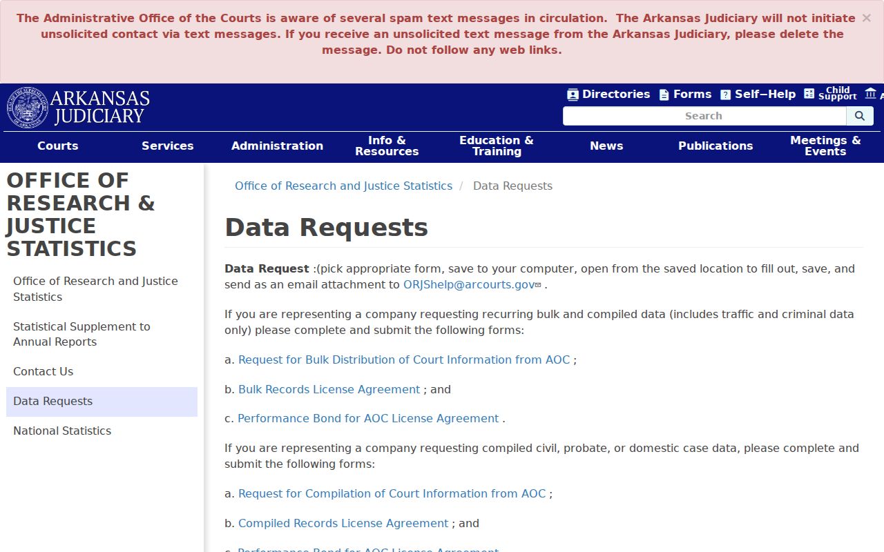 AOC compiled request options for Searcy County court records
