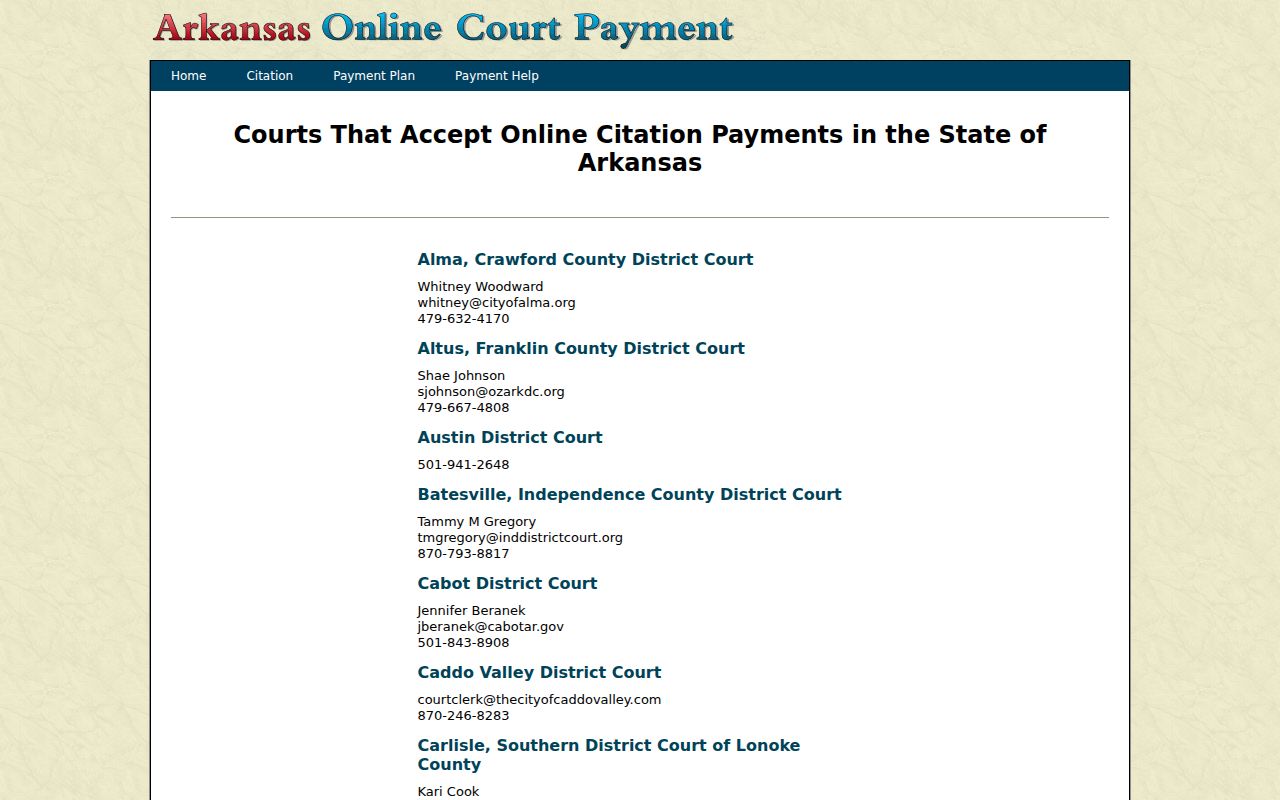 eTraffic participant list boundary for Searcy County court records