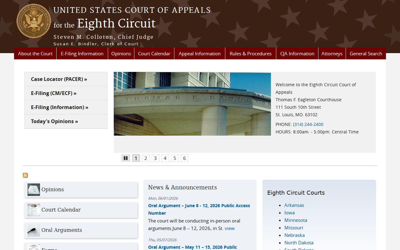 Leslie court docket access through the Eighth Circuit court site