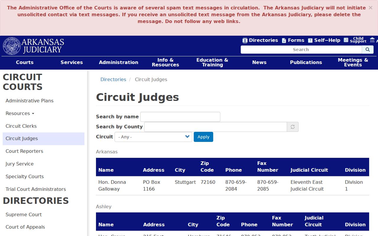 Pindall court docket route shown through the Arkansas Circuit Judge directory
