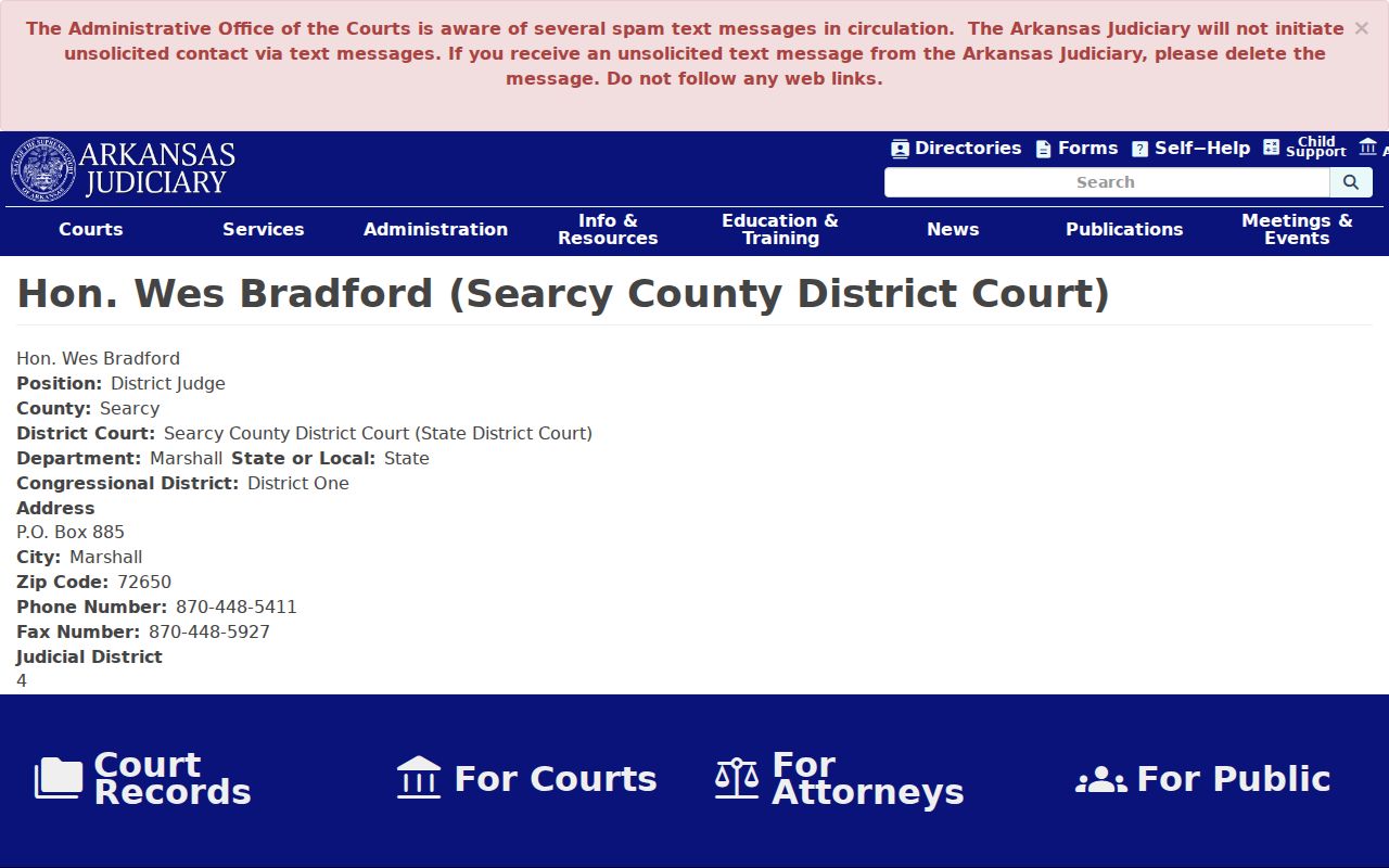 District judge source for Searcy County traffic court records