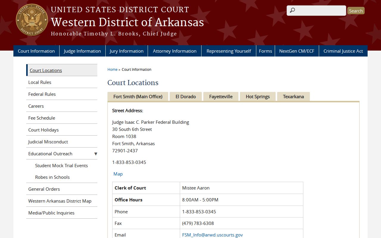 Federal court locations distinct from Searcy County traffic court records