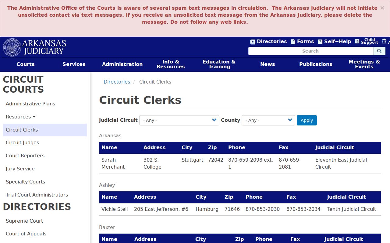Searcy County court docket Circuit Clerk directory