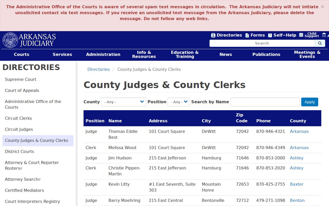 Searcy County court docket county clerk directory
